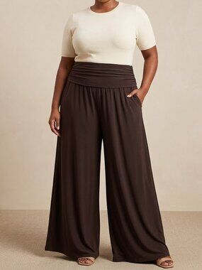 NWT SWAK Sealed With A Kiss Wide Leg Palazzo Brown Pants Plus Size 5X USA Boho